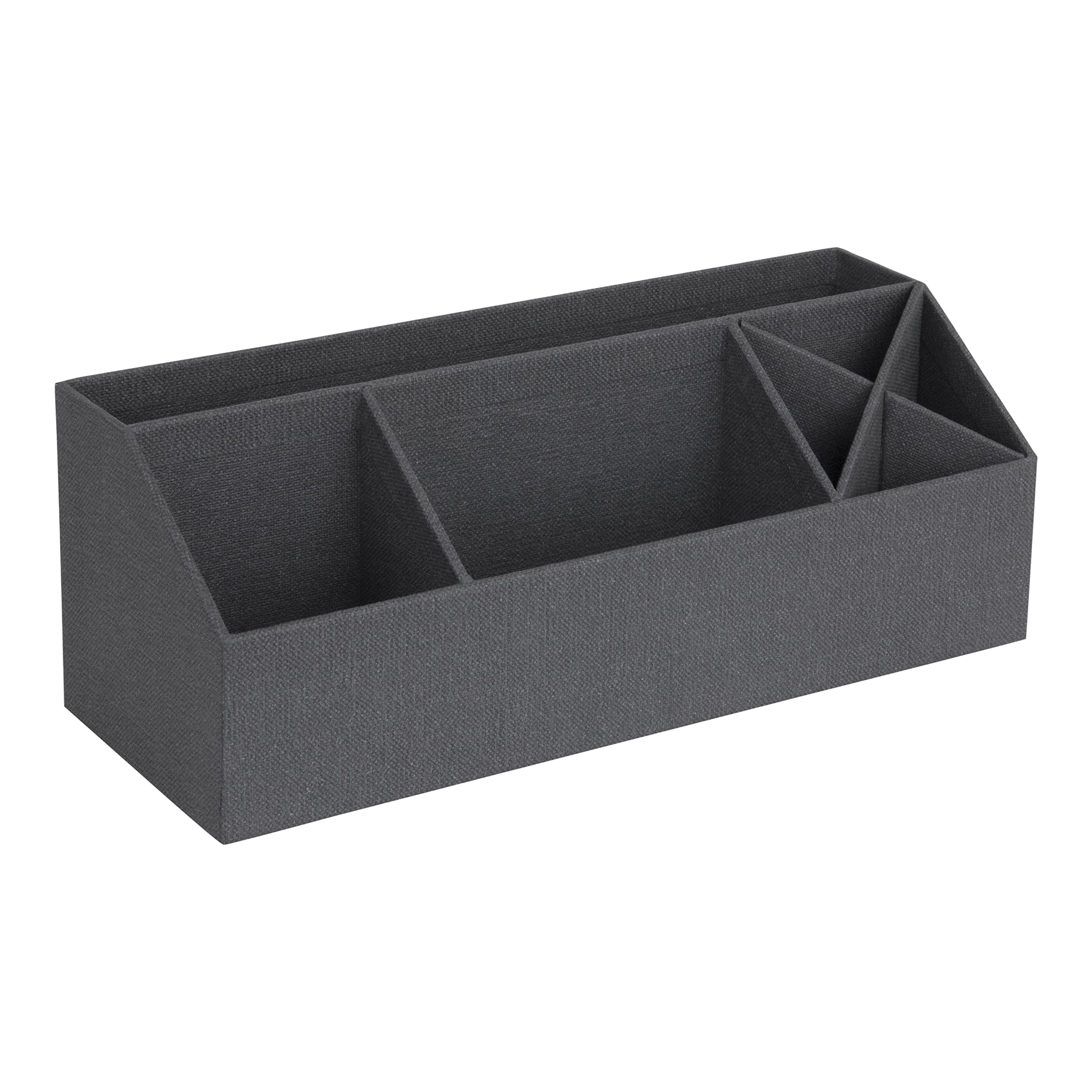 Bigso Box of Sweden Desk Storage Organiser with 4 Compartments - Stationery Storage for Notes, Paperclips, Pens etc. - Pen Holder Made of Fibreboard and Paper in Linen Look - Black