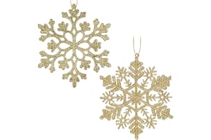 JORYSICS 30PCS Christmas Glitter Snowflake Ornaments Plastic Snowflakes Ornaments-Xmas Tree Decorations,4.7-inch (Gold)