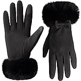 Vagasi Women Touch Screen Gloves, Fleece Lined Winter Gloves for Ladies, Thermal Suede Gloves Fur Cuff for Girls Gifts