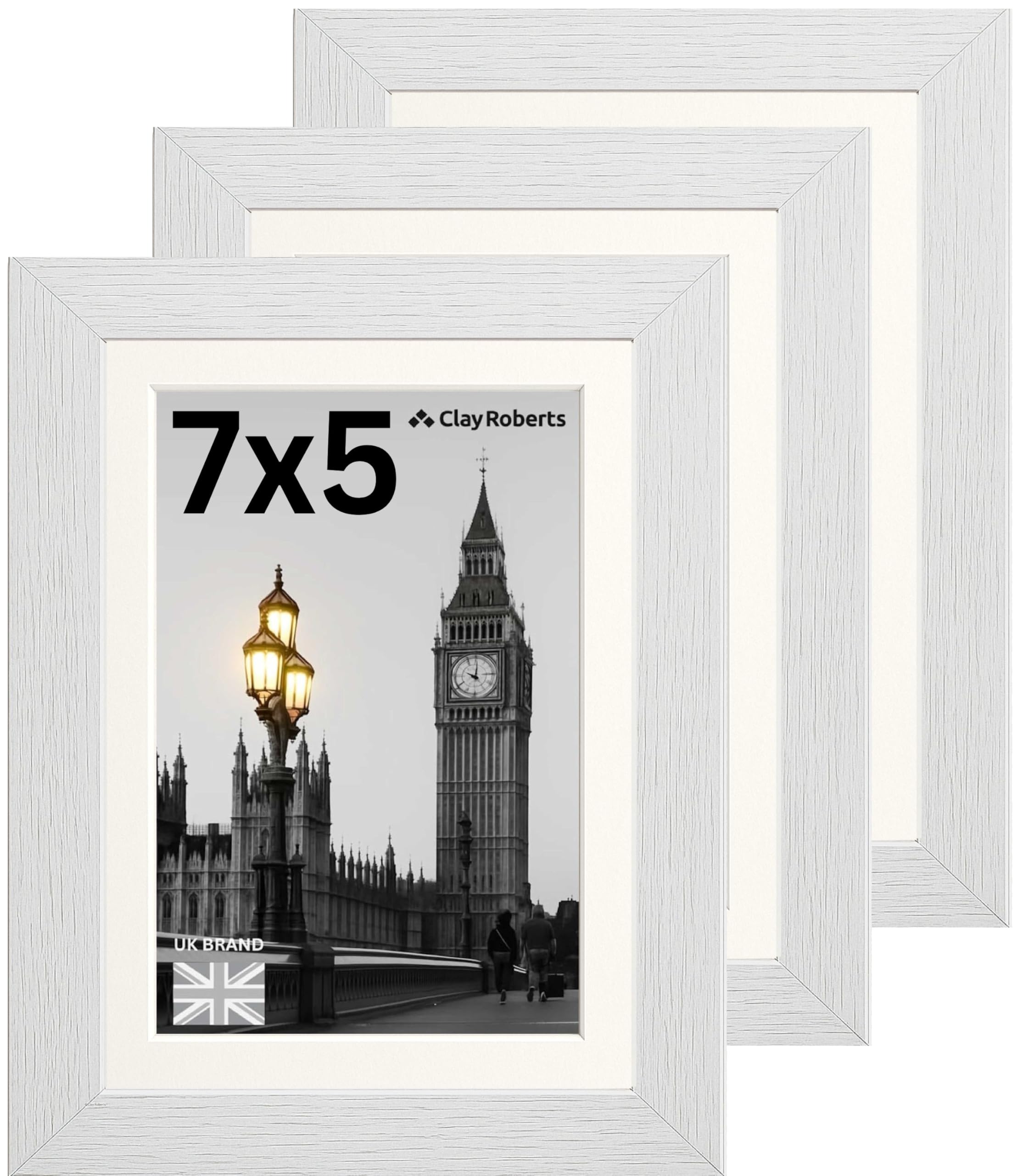 Picture Frame 7 x 5, White, Pack of 3, Freestanding and Wall Mountable, 13 x 18 cm, 7x5 Picture Frames, White 5x7 Photo Frames, 7x5 Photo Collage Gallery Display