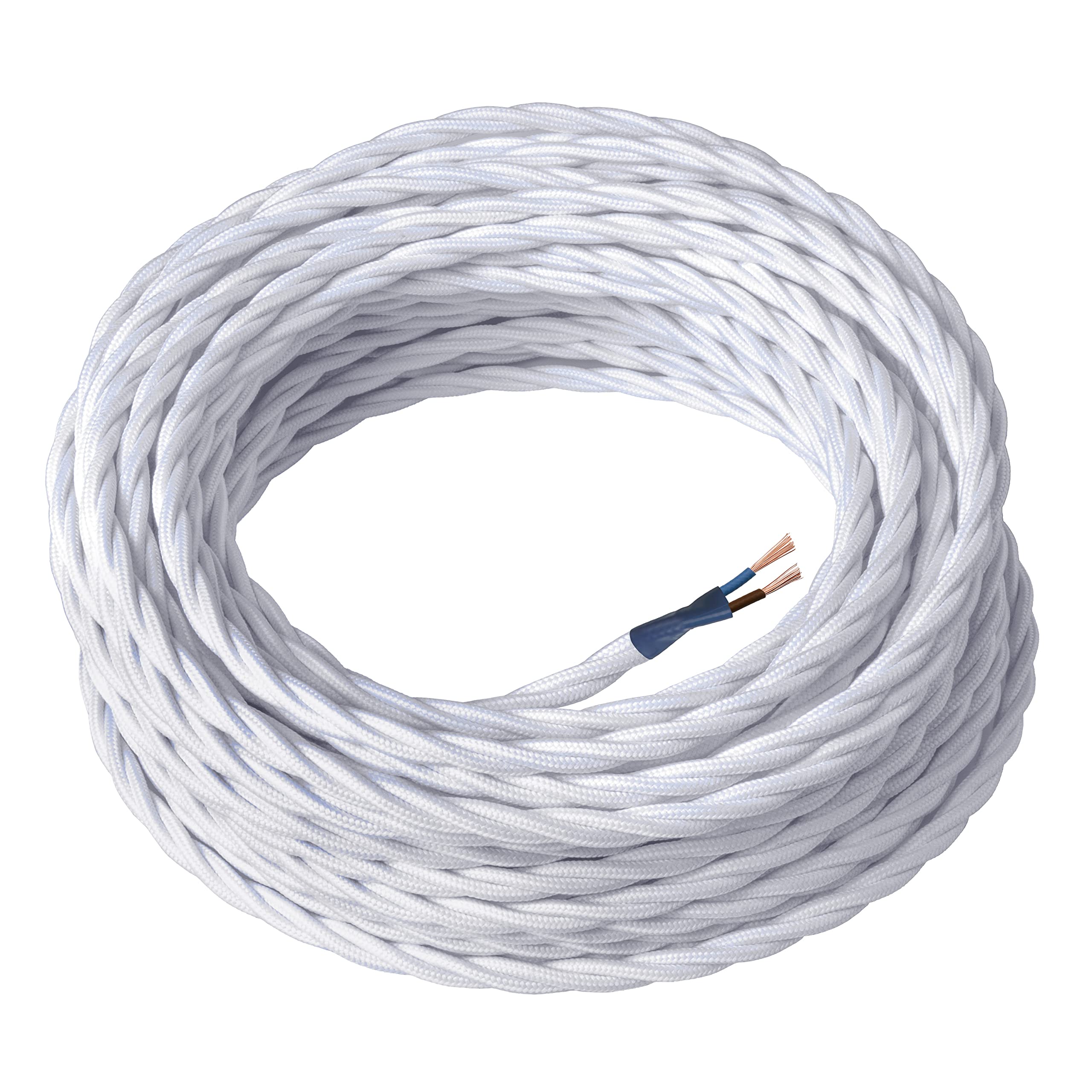 Amarcords - Textile Electrical Wire color WHITE braided silk 5 meters to 2 conductors 2x075 - Wire coated in colored vintage fabric for chandeliers and lamps applique lampshades.