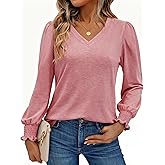 Womens Long Sleeve Shirts V Neck T-Shirt Blouses Dressy Casual Tunic Tops Basic Tee Business Work Fall Outfits Clothes 2025