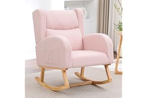HCHAIRH Nursery Rocking Chair,Teddy Upholstered Nursery Rocking Chairs,Wingback Rocker for Nursery for Living Room Bedroom(Teddy Pink)