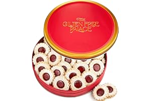 Gluten Free Palace Holiday Cookie Gift Basket – Gourmet Gluten Free Christmas Cookie Gift - Fresh Shortbread Linzer Tart Cookies in Festive Tin for Adults, Friends & Family (21 Cookies)
