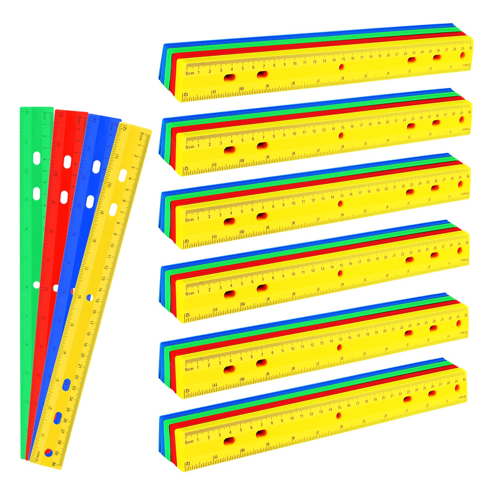 JOIKIT 96 Pack 30cm Plastic Rulers, 12 Inches 4 Coloured Rulers, Dual Scales Straight Ruler for Office, Home, Red, Green, Blue, Yellow