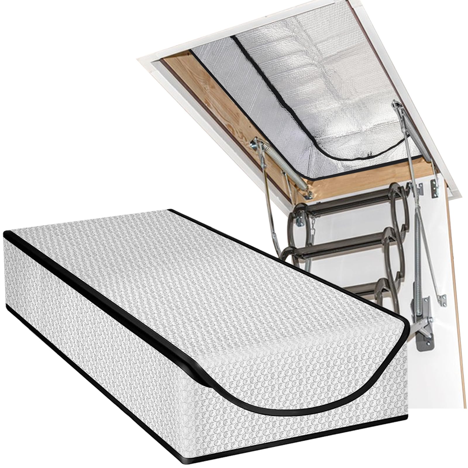 Attic Door Insulation Cover,54'' x 25'' x 11'' Extra Thick Double Bubble Attic Stairs Insulation Cover for Pull Down Stair Attic Tent Attic Stairway Ladder Insulation Cover with Zipper