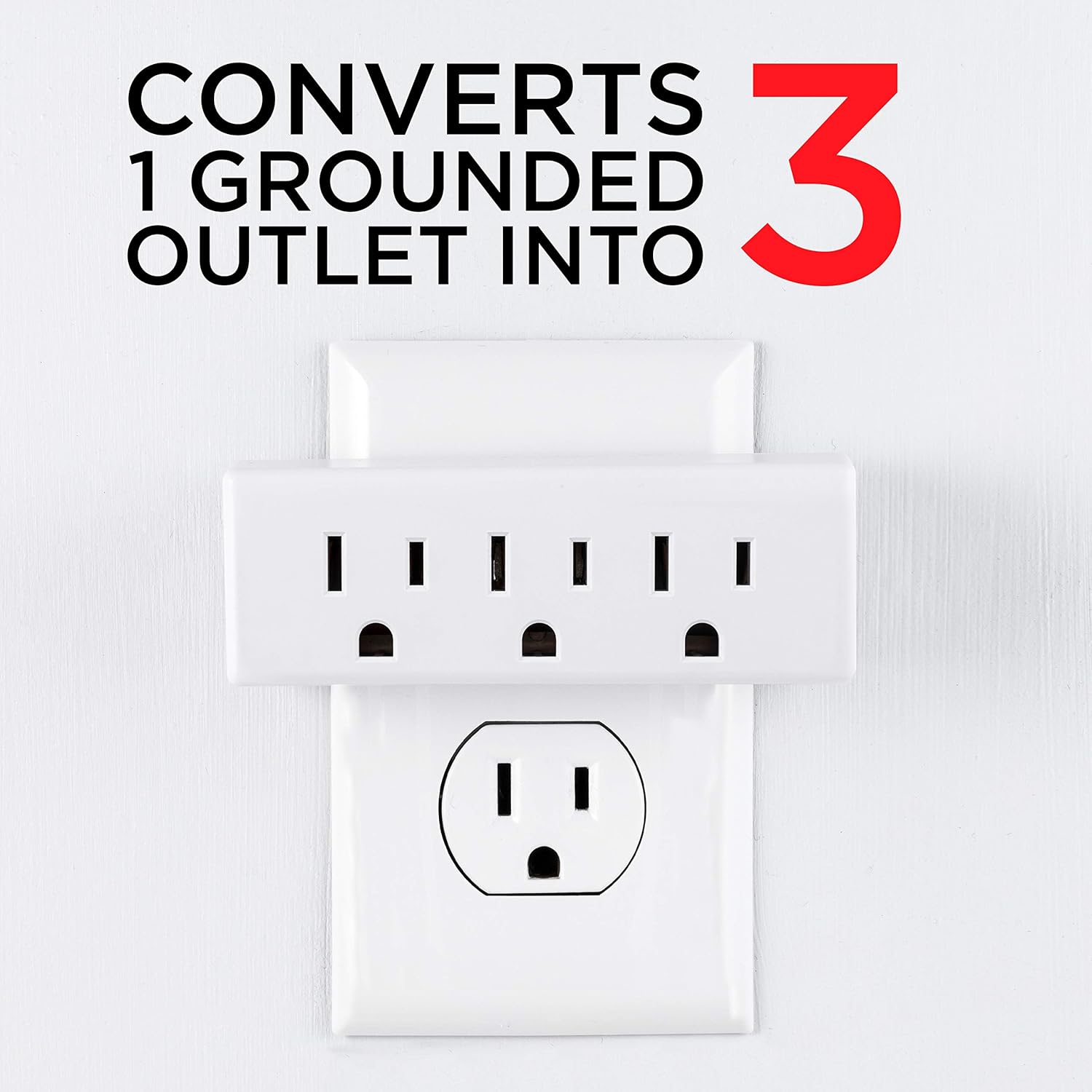 GE UltraPro 3-Outlet Grounded Adapter Wall Tap Plug, 3 Pack, Indoor Rated, 3 Prong, White, 47884 - - 