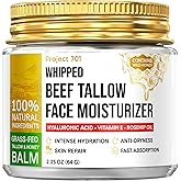 PROJECT 701 Beef Tallow for Face and Skin - Grass Fed Tallow and Honey Balm, Face Moisturizer with Liposomal Hyaluronic Acid - Day and Night Cream for Dry Sensitive Skin, Glass Jar 2.25 oz
