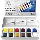 Winsor & Newton Cotman Watercolor Paint Set, Sketchers' Pocket Set, 12 Half Pan w/ Brush