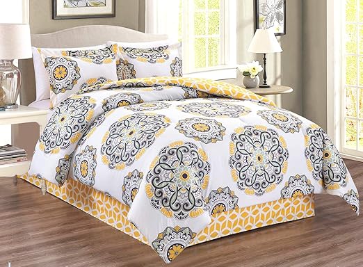 Amazon Com Grandlinen 4 Piece Queen Size Fine Printed Comforter