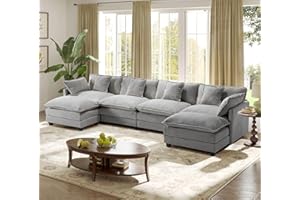 HANHERRY 149.2" Modular Sectional Sofa,U Shaped Couch for Living Room,Modern Deep Seat Sofa 3 Seater Chenille Fabric Comfy Cloud Couches with Throw Pillows & Movable Ottoman