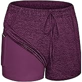 BLEVONH Women Yoga Running Shorts 2 in 1 Workout Athletic Shorts with Pockets S-3XL