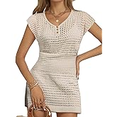 joyliveCY Swimsuit Cover Up for Women Crochet Short Sleeve Bathing Suit V Neck Summer Dresses mesh Beach Vacation Coverups