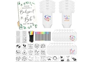SytuHete 69 Pcs Baby Bib Bodysuit Baby Shower Set Baby Shower Game Sign Baby Feeder Bib Newborn Bodysuit Fabric Marker