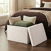 CAIPINFUL 16.5in Small Storage Ottoman Foldable Sherpa Top Storage Bench,Foot Rest/Step Stool for Bedroom Dorm Entryway, Space Saving for Small Spaces- White