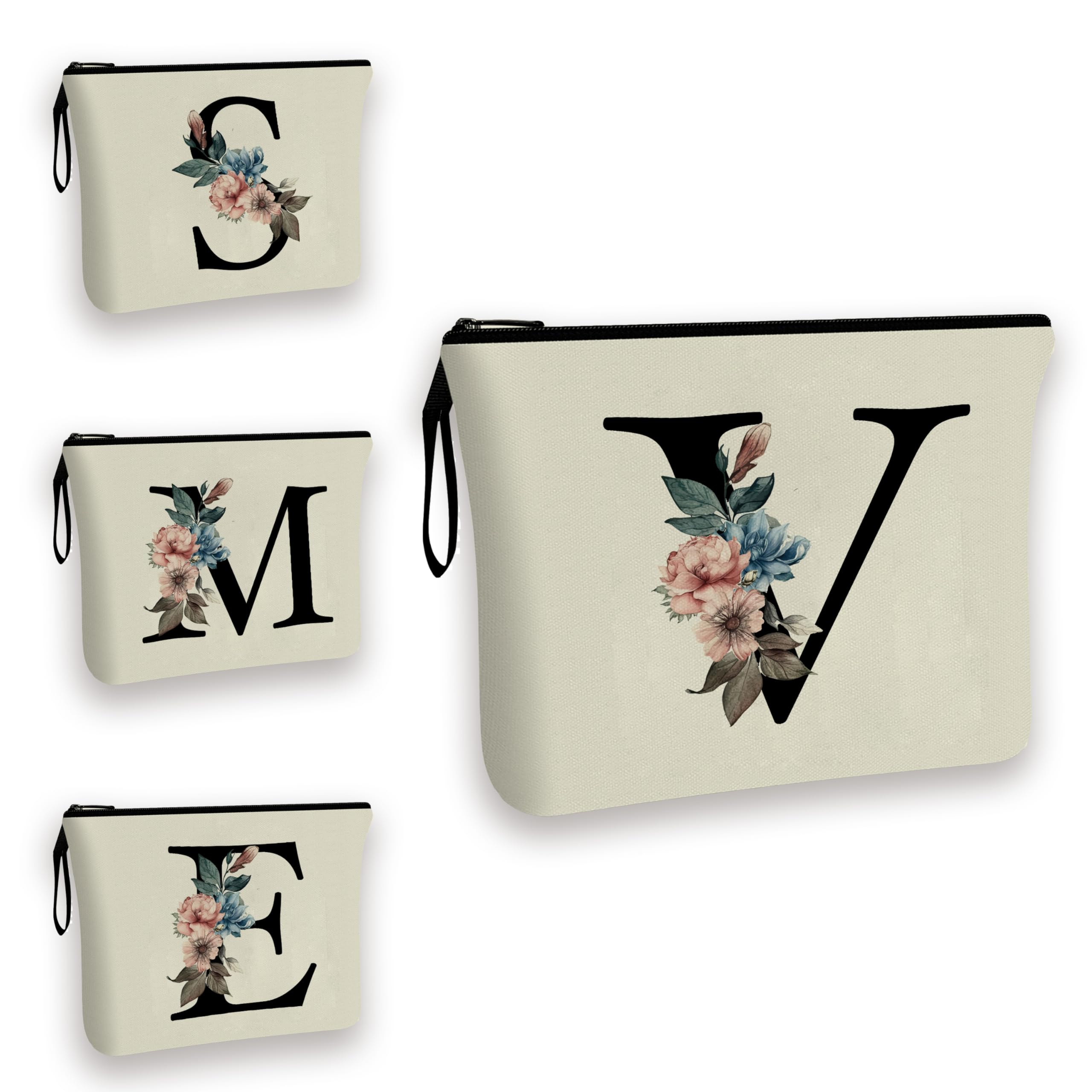 Initial Makeup Bag for Women - 25x17cm - A-Z Personalized Make Up Bag, Christmas Gifts Girls Floral Toiletry Cosmetic Bags C1 (Initial #V)