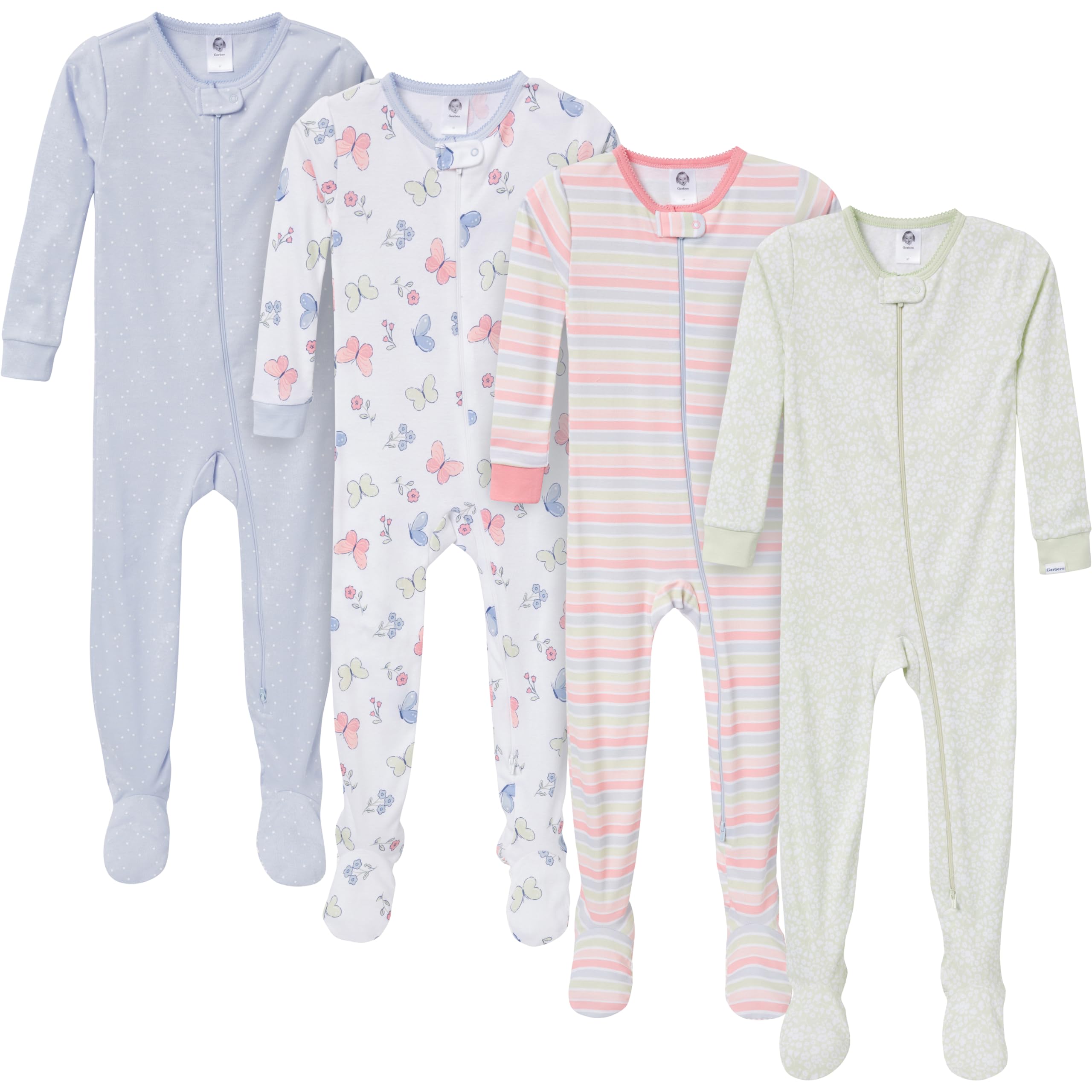 Photo 1 of Gerber Baby-Boys 4-Pack Footed Pajamas, Butterflies