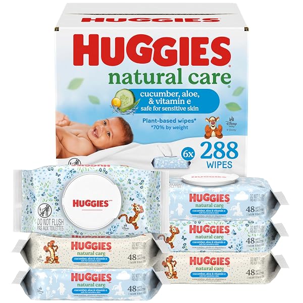 HUGGIES NATURAL CARE CUCUMBER, ALOE AND VITAMIN E BABY WIPES, HYPOALLERGENIC, SCENTED, 6 FLIP-TOP PACKS (288 WIPES TOTAL), PACKAGING MAY VARY