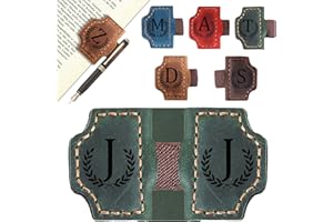 Bygone Mark Bookmark with Pen Holder, 26 Letters Name Initial Personalized Magnetic Bookmarks, Leather Book Mark for Men Wome