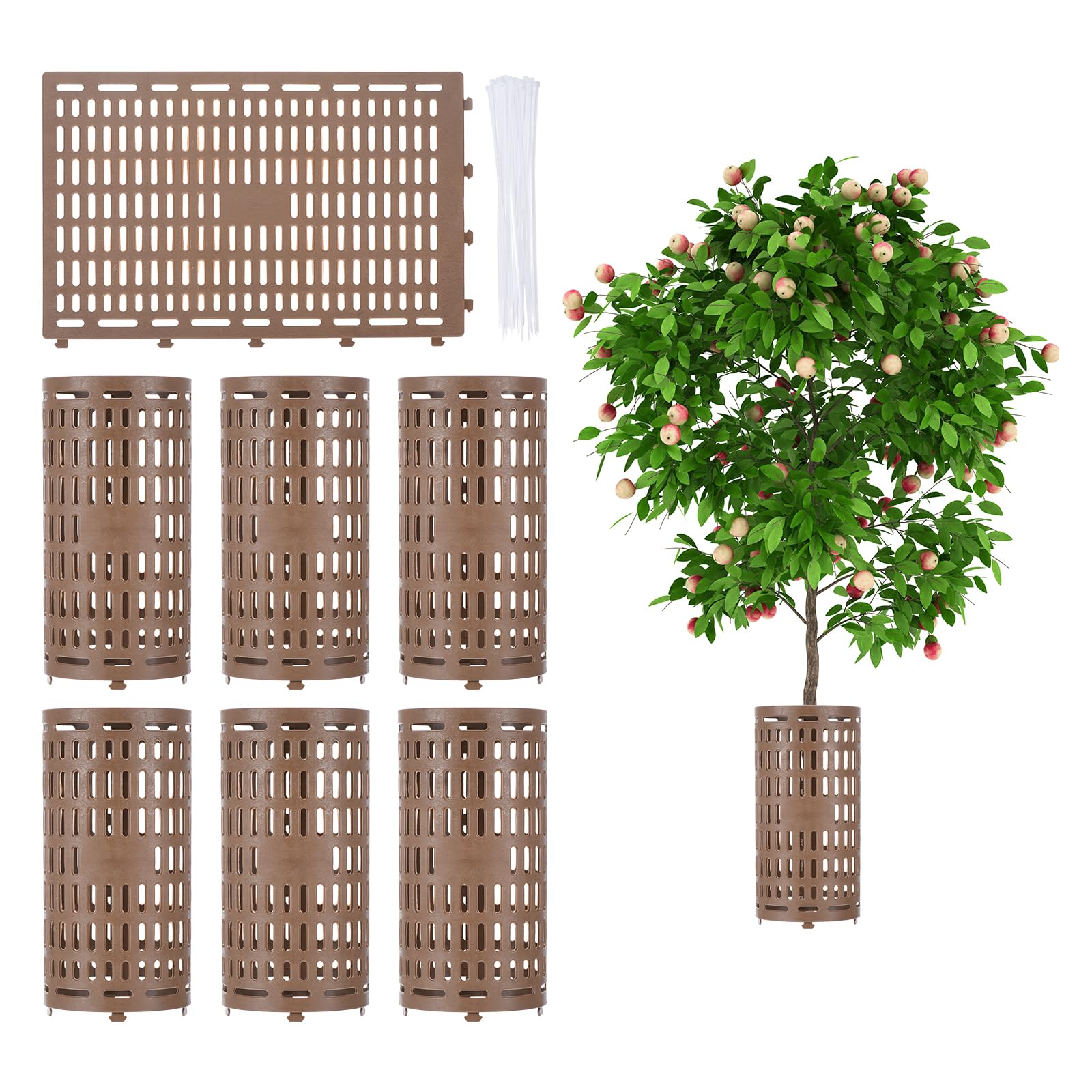 PATIKIL 6 Pack Plastic Tree Trunk Protectors Expandable Nursery Mesh Tree Bark Tree Guards Plant Protectors with 20Pcs Zip Ties Protect Bark from Trimmers Mowers Animals, Brown