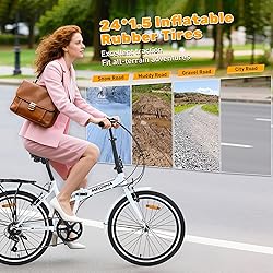 BALINGE 24" Folding City Bikes Steel Frame 7 Speed