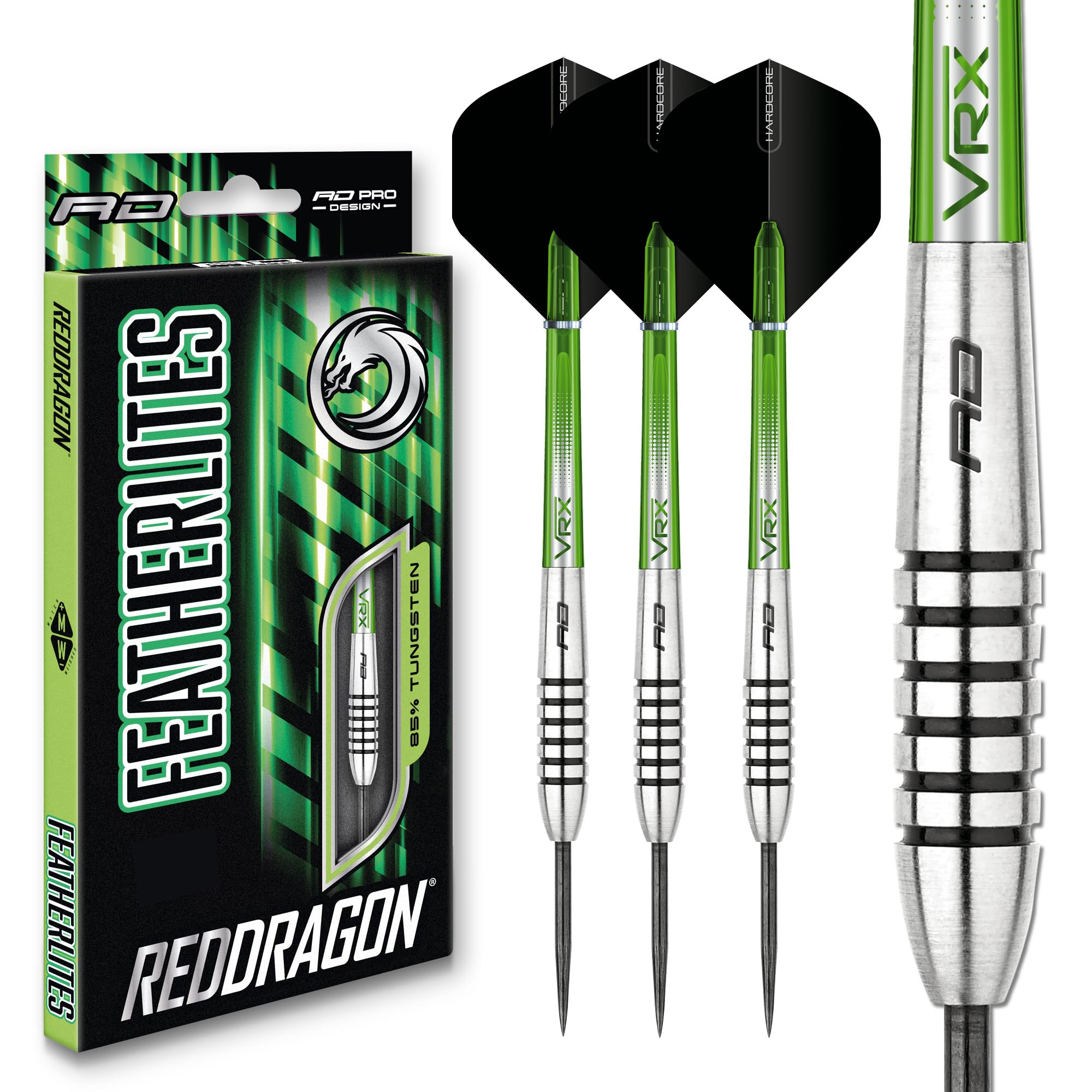 RED DRAGON Featherlite 9: 19g Tungsten Darts Set with Flights and Stems