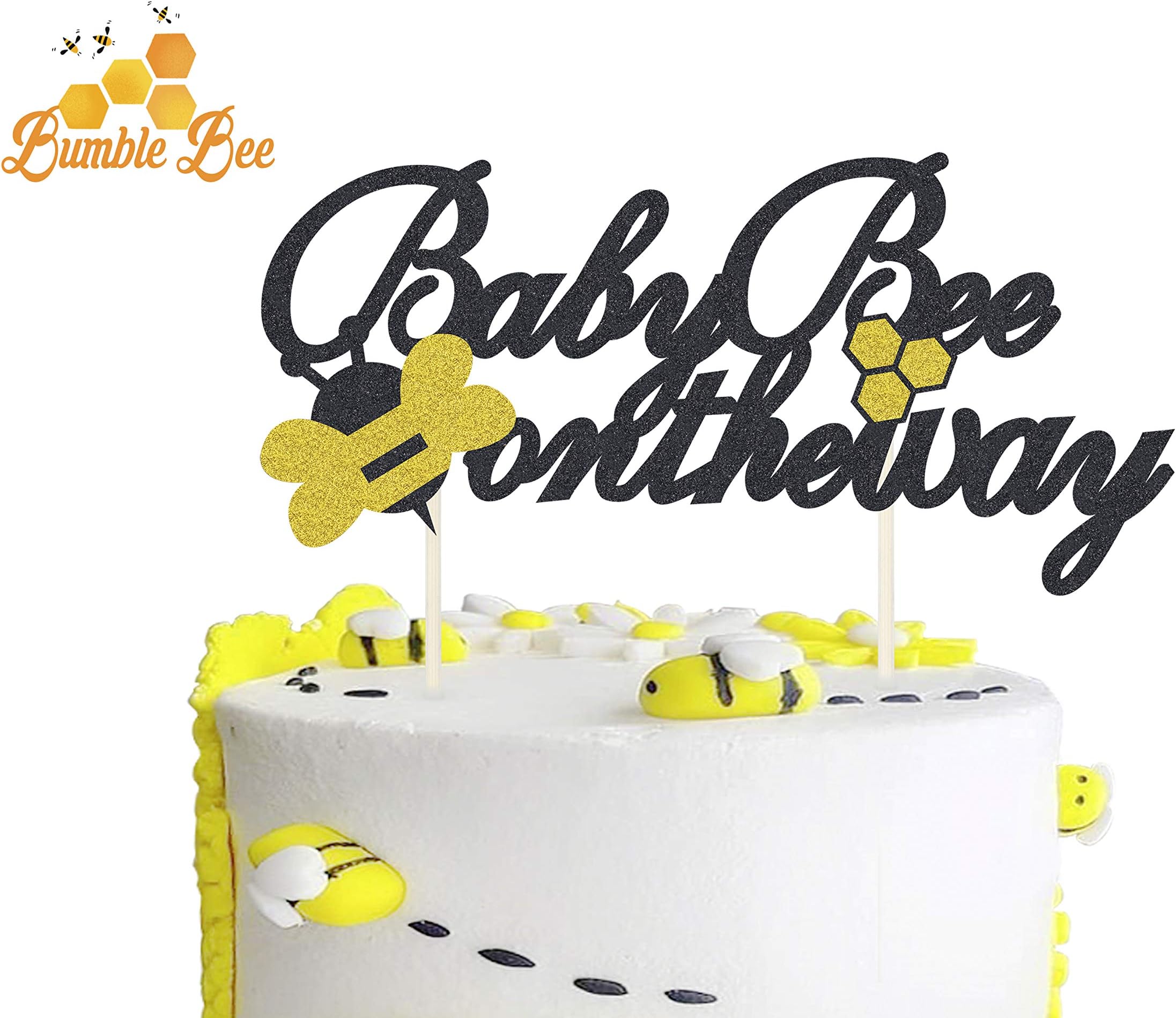 KAPOKKU He or She Baby Bee on The Way Banner Gender Reveal Garland with Bee and Beehive Baby Shower Glitter Party Favor Supplies Decorations (baby bee baby shower cake topper)