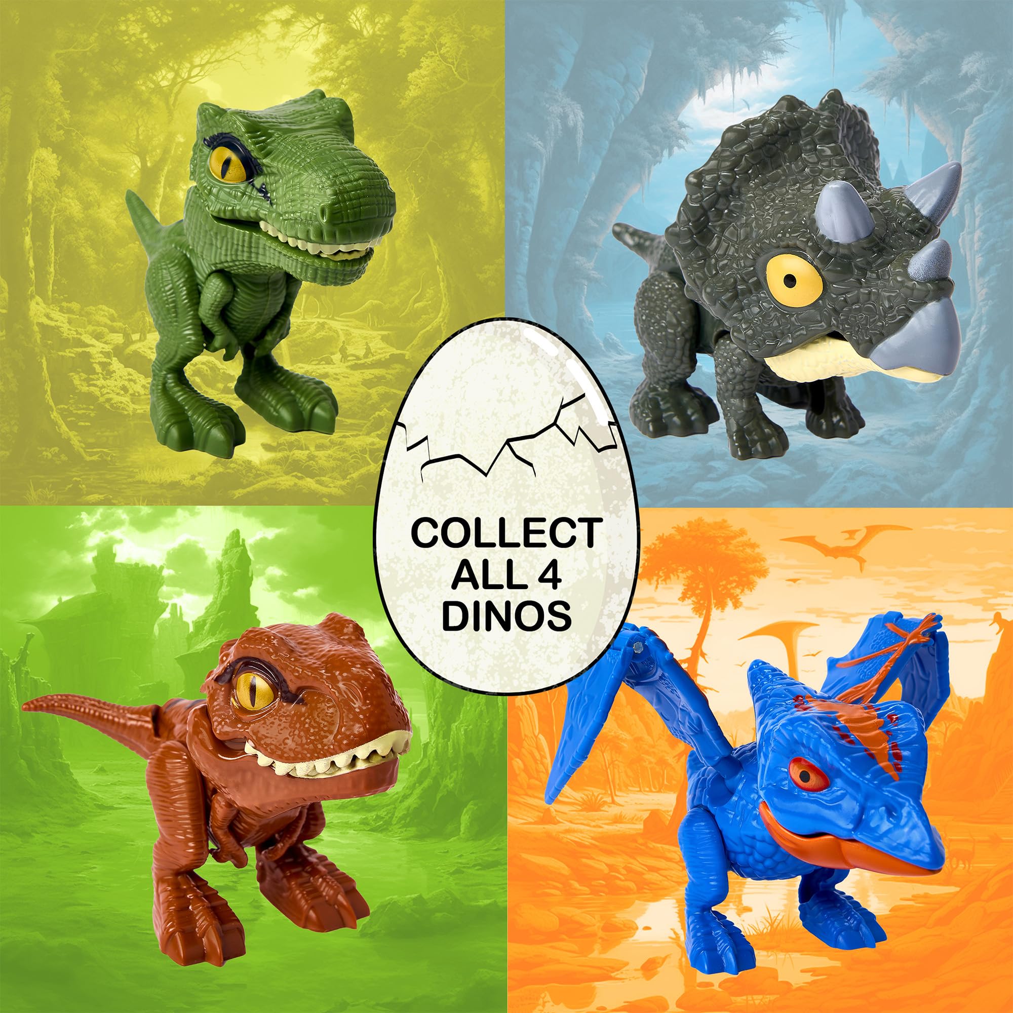Emobii Kids Baby Dinosaur, Baby T-Rex Dino Eggs Small Egg Toys, Perfect Dinosaur Toys for Toddlers and Kids, 4 Color Toy Dino (4 Pack)