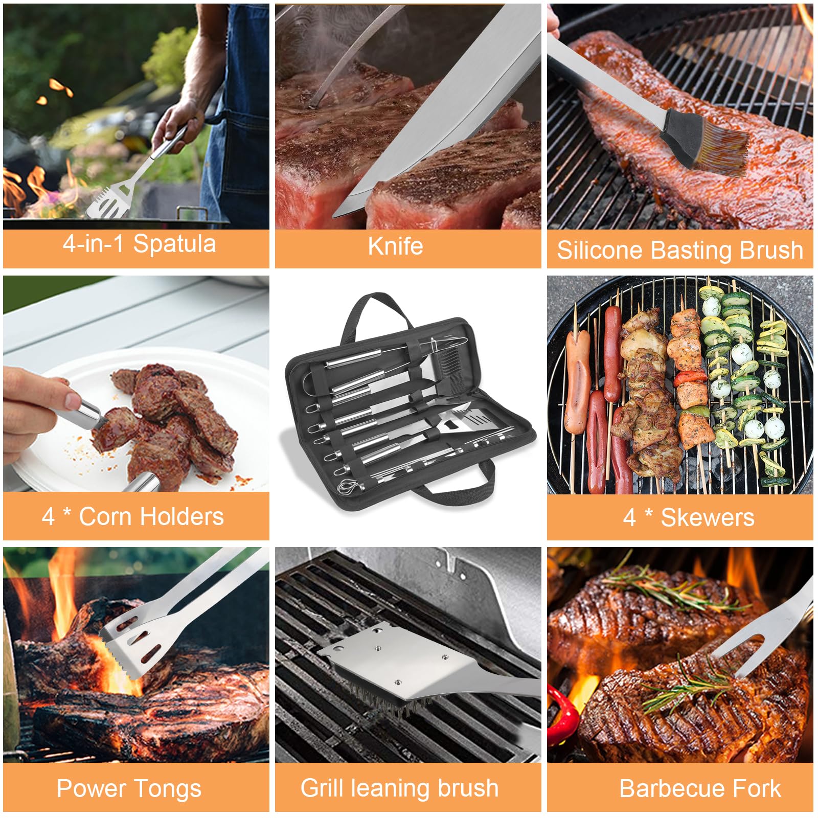 Anpro 21 PCS Grilling Accessories Grill Kit- Grill Set, Grilling Utensil Set, BBQ Accessories, BBQ Kit, BBQ Grill Tools, Grilling Gifts for Father's Day, Smoker, Camping, Kitchen