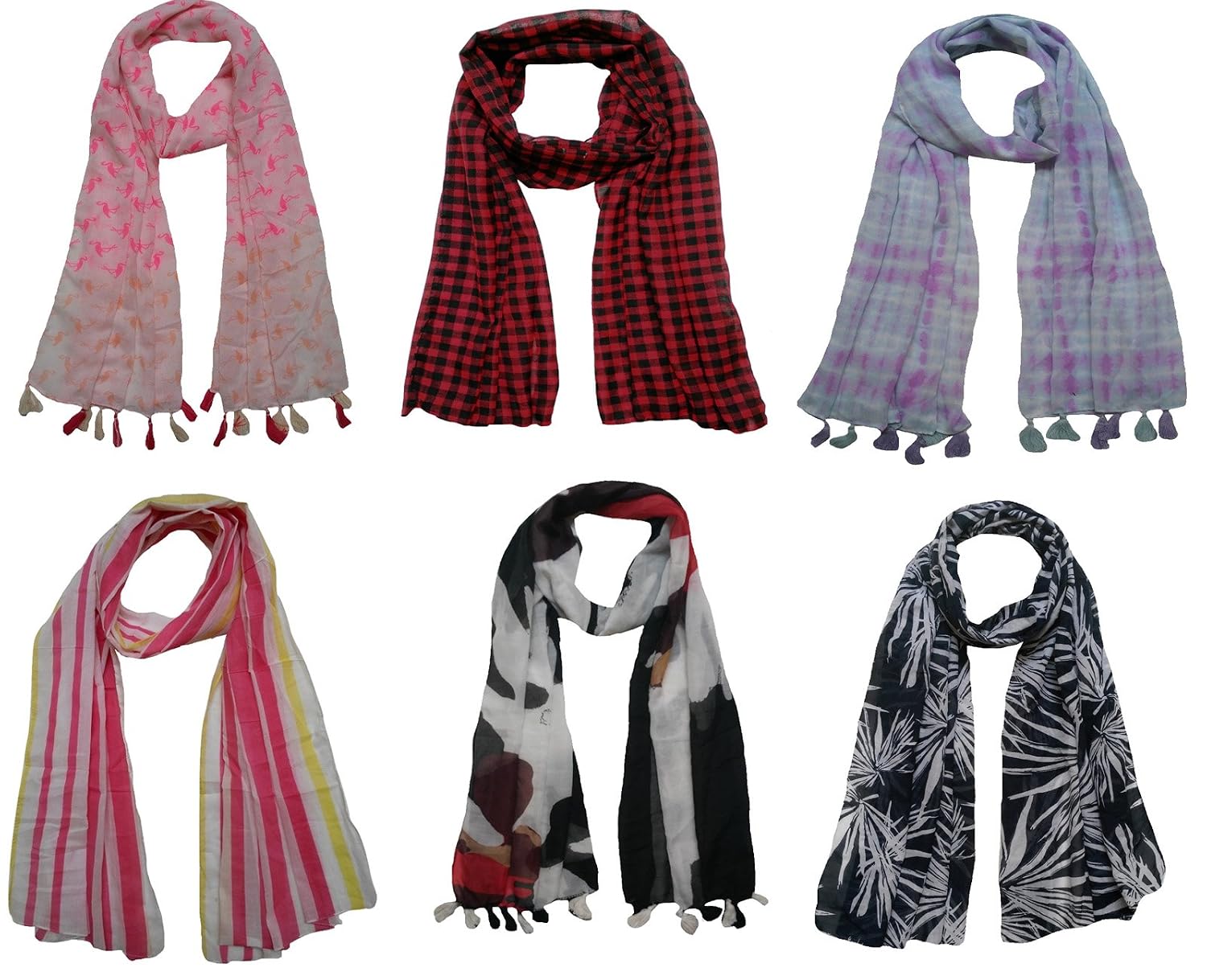 fusfus women's poly cotton scarf(f0167_multicolour_free size) - set of 6