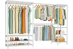 Ulif E11 Heavy-Duty Garment Rack, Metal Freestanding Clothes Rack and Closet Storage Organizer with 8 Shelves and 4 Hanger Rods, (73.2 - 97.6)"W x 14.5"D x 71.2"H, Load 962 LBS, White