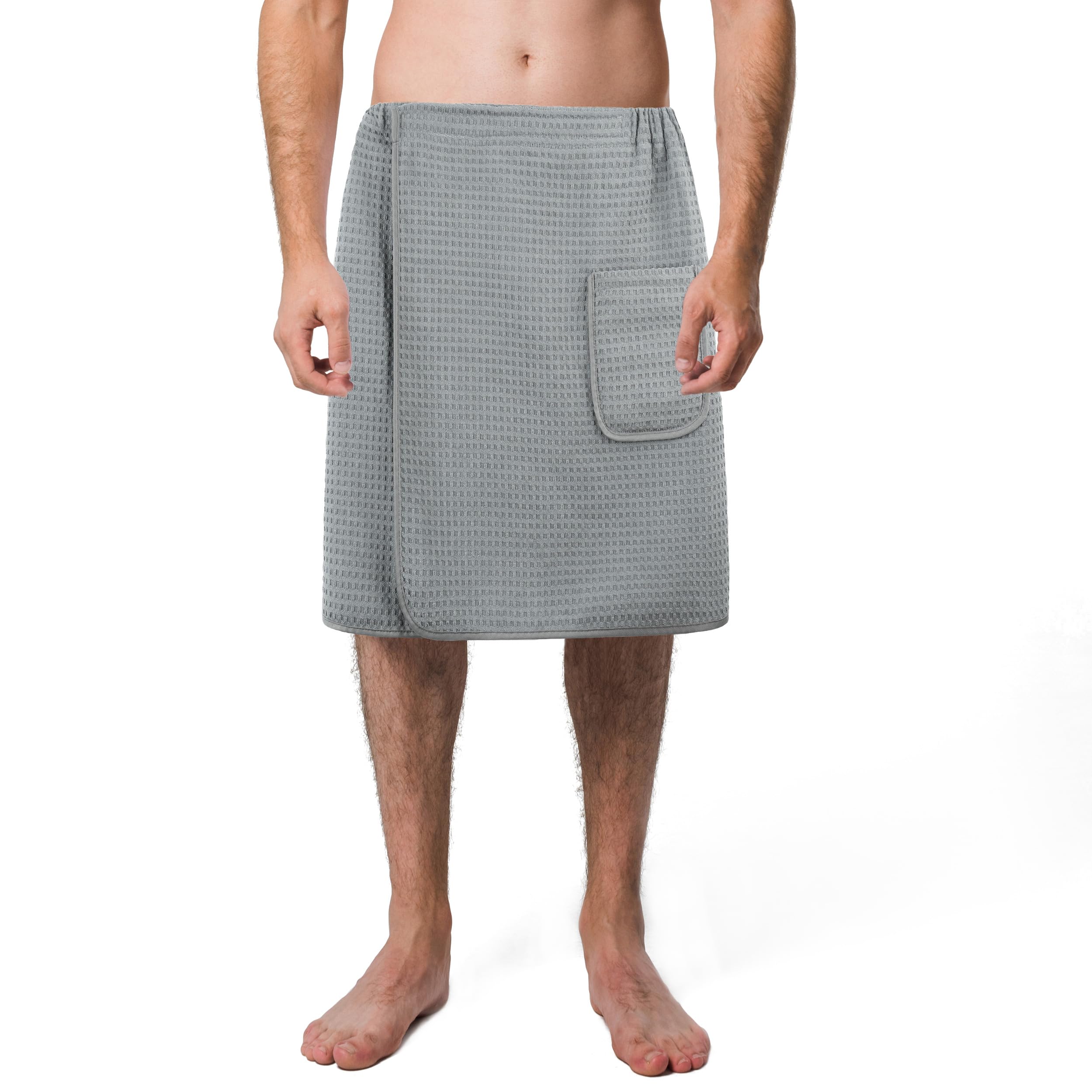 POLYTE Quick Dry Microfiber Waffle Bath Towel Body Wrap for Men, One Size (Gray)