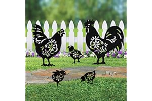 Hokfirm Metal Chicken Garden Decor Outdoor,5 Pack Rooster,Hen,Chicks Yard Art,Garden Statues for Outside (Chicken Black)