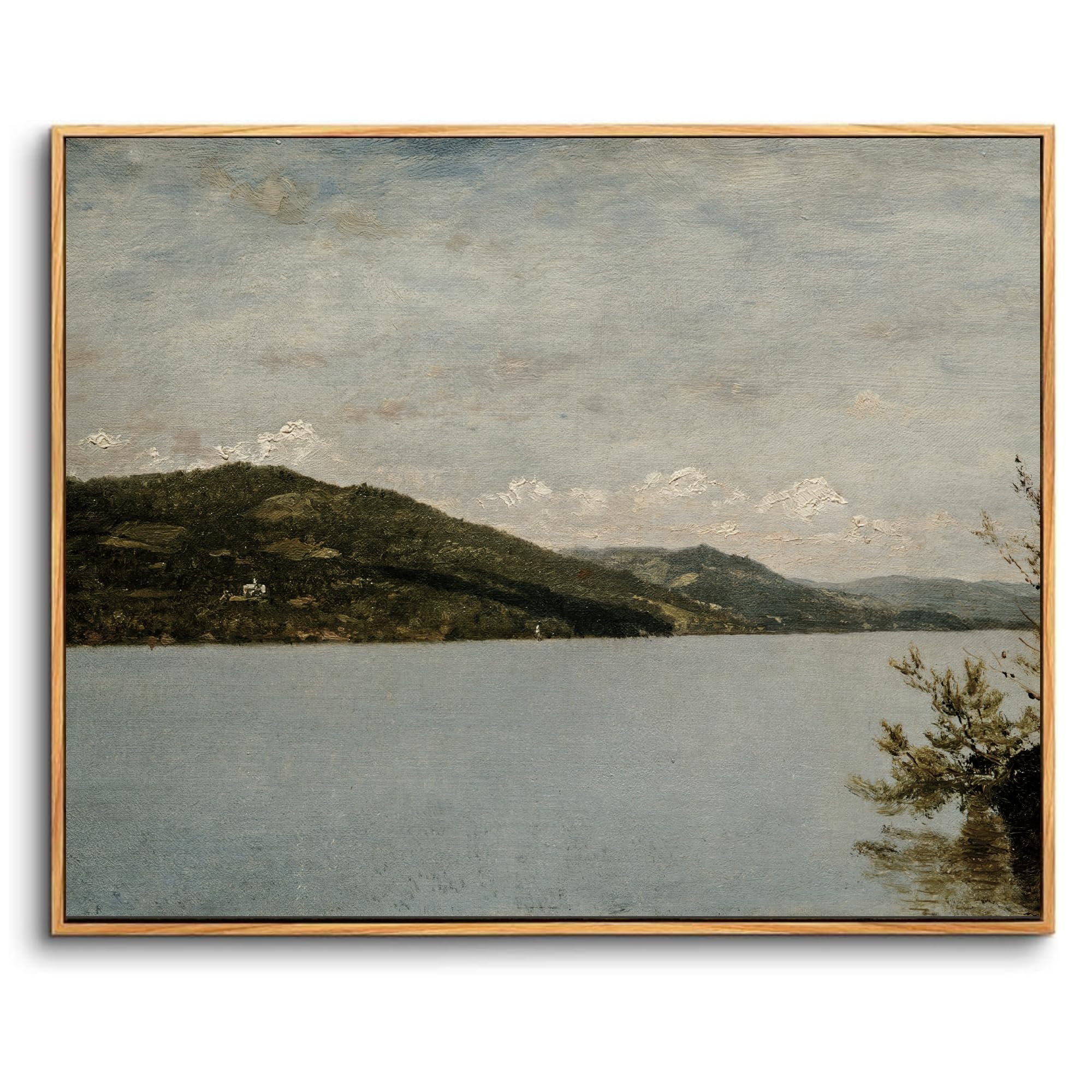 hyidecorart Wooden Framed Canvas Wall Art for Living Room, 16"x24" Lake and Mountain Views Vintage Bedroom Decor Aesthetic, Modern Paintings Artwork Wall Decorations for Bathroom Hallway Dining Room