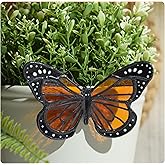 Lolitarcrafts Stained Glass Butterfly Suncatcher-Monarch or Luna Moth Design for Indoor and Outdoor Plant Decoration,Colorful Glass Plant Pot Ornament, Plant Lovers Gifts (Orange Monarch)
