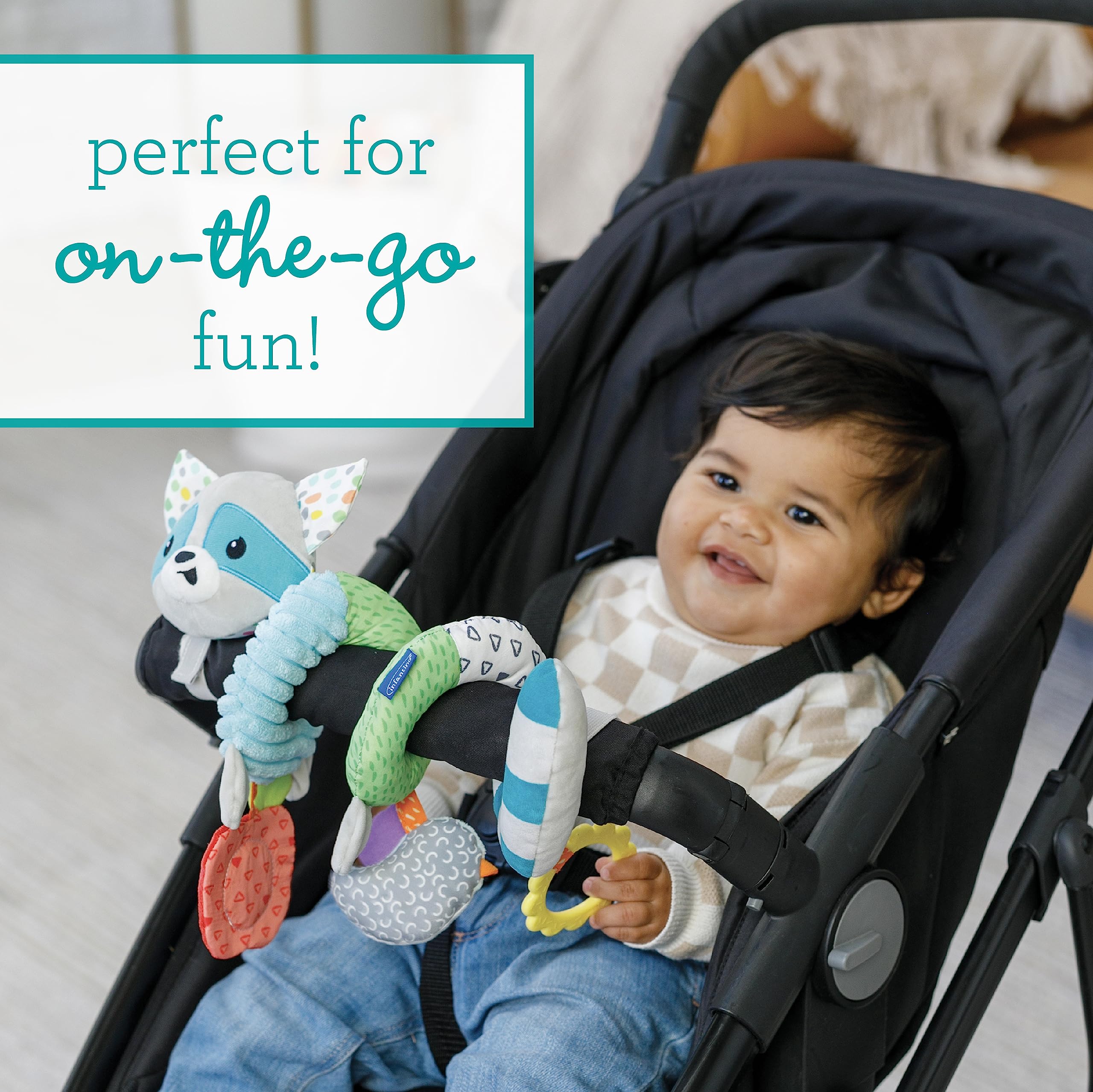 Infantino Spiral Activity Toy - Textured Play Activity Toy for Sensory Exploration and Engagement, Ages 0 and Up, Blue Raccoon