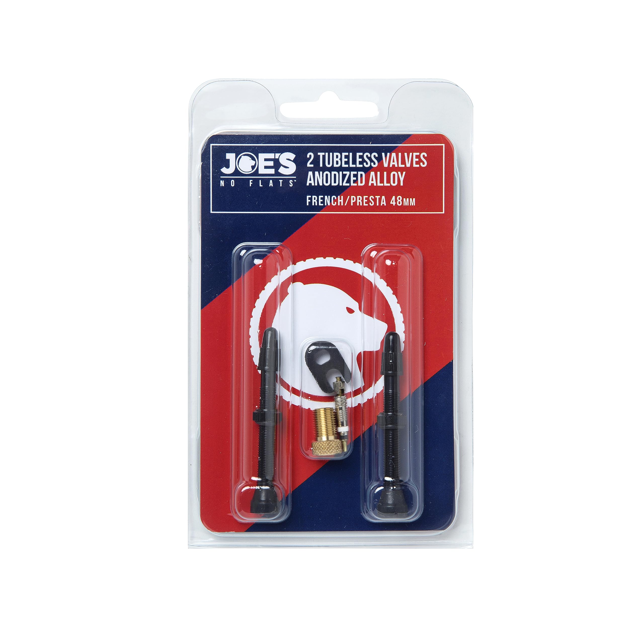 JOES NO FLATS, TUBELESS ANODIZED BLACK PRESTA VALVES (PAIR) 48MM