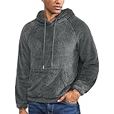 Flygo Mens Fuzzy Hoodie Sherpa Pullover Hoodies Casual Long Sleeve Hooded Sweatshirt Warm Fall Winter Fluffy Sweater