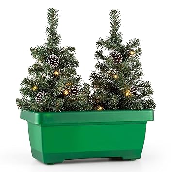 Blumfeldt Santaville Weihnachtsdekoration Balkonkasten Weihnachtsbeleuchtung Außendekoration 2 X Mini Kunst Tanne 20 Flammige
