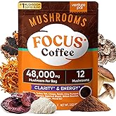 Venture Pal 48000mg Mushroom Coffee with 12 Adaptogenic Mushrooms, Lion's Mane, Cordyceps, Turkey tail, Reishi, Ashwagandha & Probiotics, Instant Coffee for Focus, Digestion & Immunity, 40 Servings
