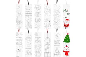 Haooryx 75Pcs Christmas Color Your Own Bookmarks, Kids DIY Coloring Blank Bookmarks Xmas Party Game Prize Art Craft Supplies Christmas Goodie Bag Fillers Classroom Reading Club Rewards