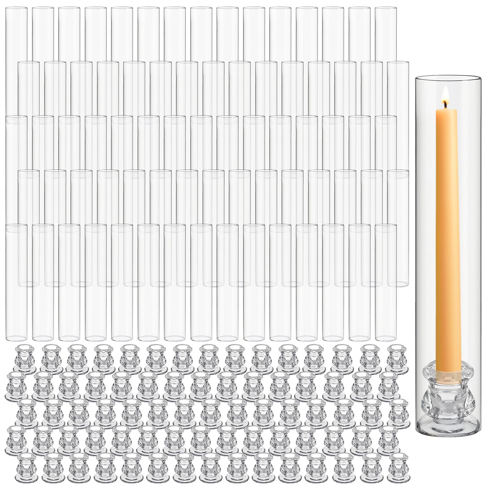 Photo 1 of Teenyyou 8 Set Glass Hurricane Candle Holders Bulk 12.6" Open Ended Glass Candleholder Tube Shape Bottomless and 2.2" Taper Clear Candlestick Holders for Wedding Table Centerpiece (Clear)