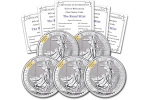 MINT STATE GOLD 1997 - Present (Random Year) Lot of (5) 1 oz Silver Britannia Coins Brilliant Uncirculated with a Certificate of Authenticity £2 GBP Seller BU