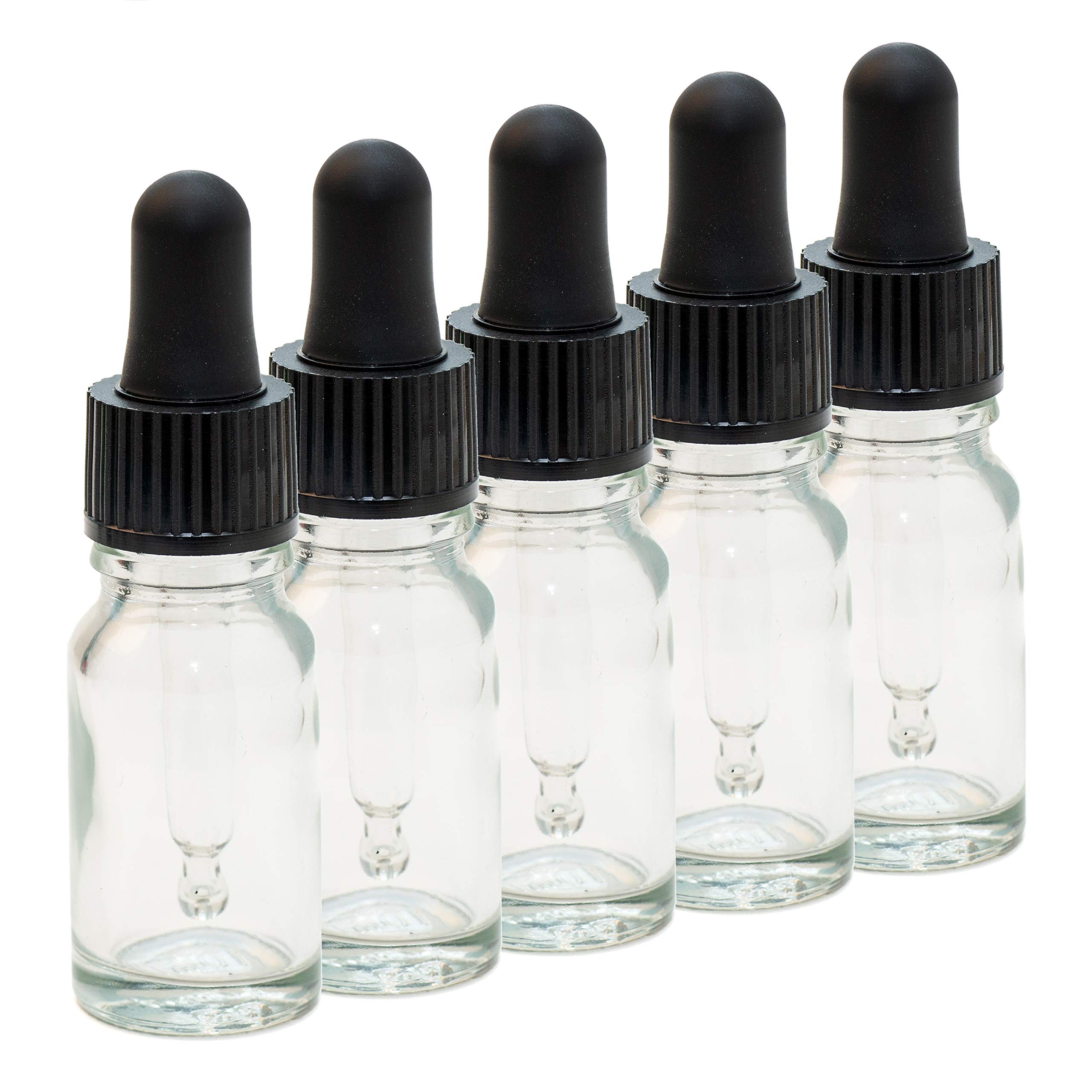 10ml Clear Glass Bottles with Glass Pipettes - Pack of 5