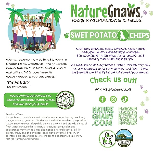 NATURE GNAWS SWEET POTATO CHIPS FOR DOGS – SINGLE INGREDIENT NATURAL DOG CHEW TREATS – 12 OZ