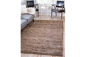 Unique Loom Solid Shag Collection Area Rug (9' x 12' Rectangle, Sandy Brown)