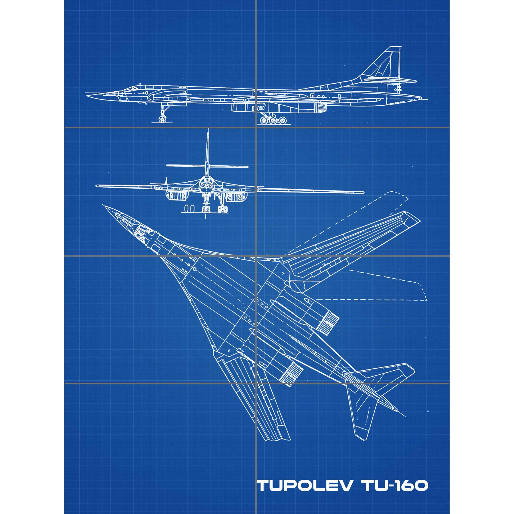 Artery8 Tupolev Tu-160 Soviet Strategic Bomber Blueprint Plan XL Giant Panel Poster (8 Sections)