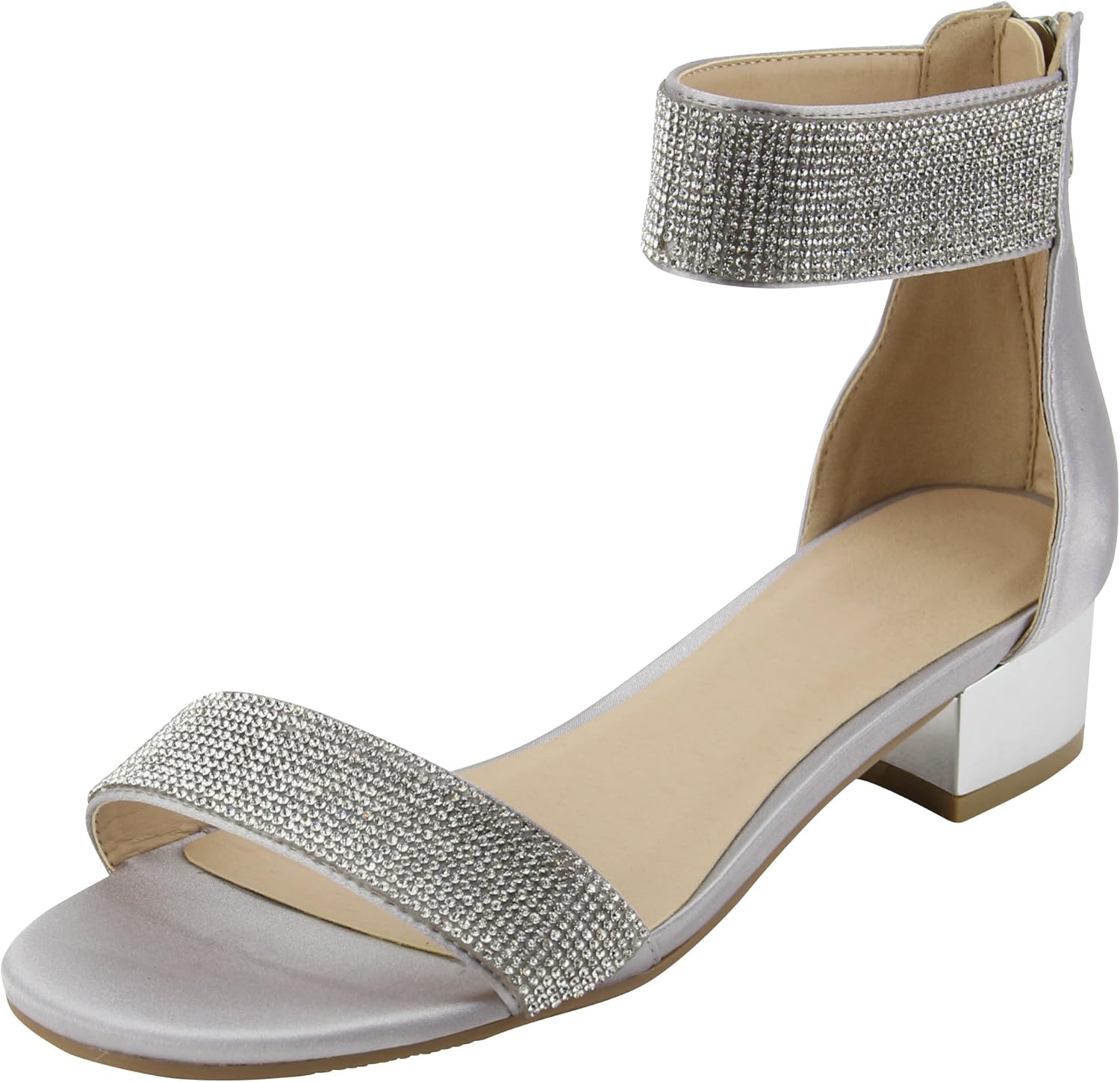 Silver Single Band Ankle Strap Crystal Rhinestone Low