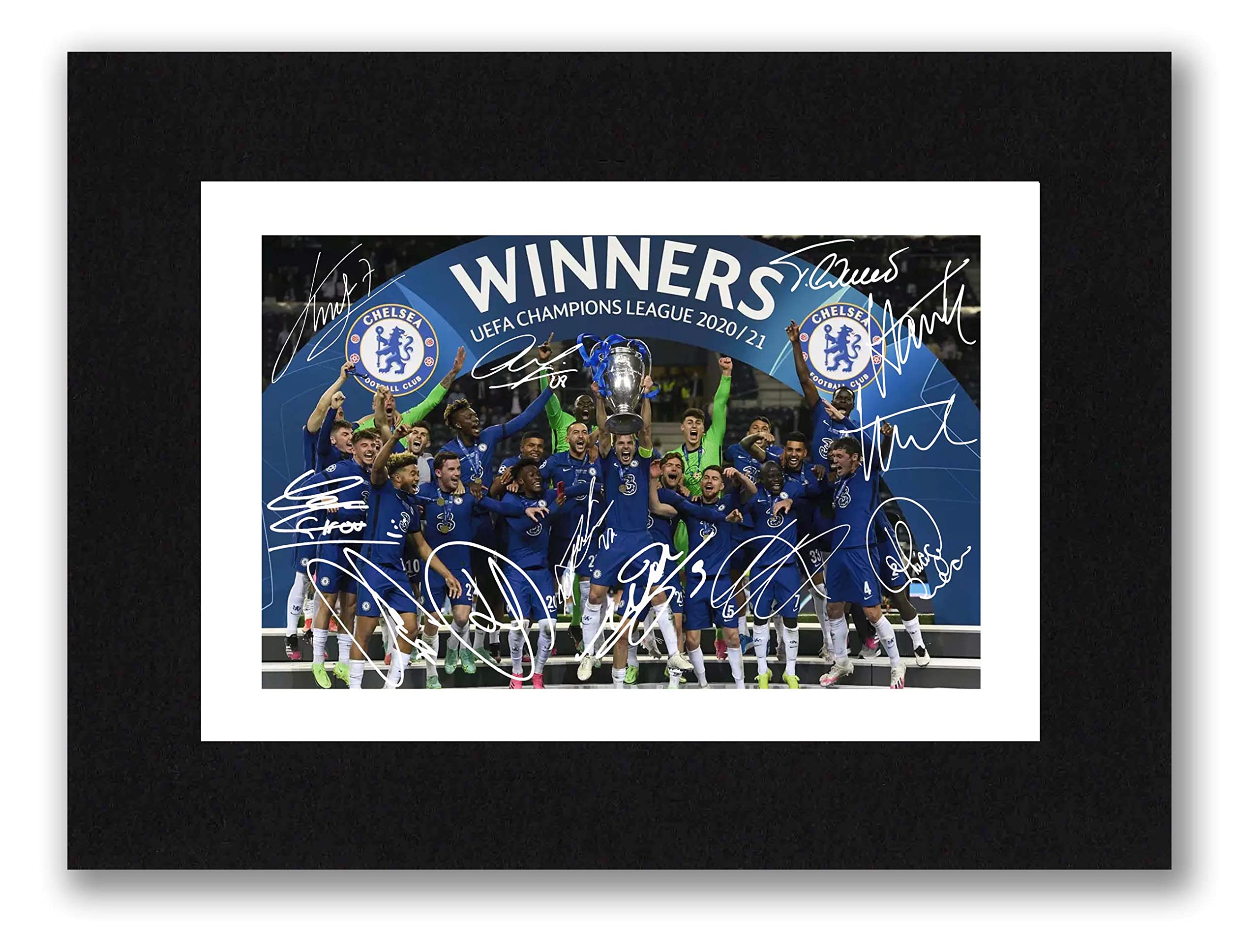 CHELSEA 2021 CHAMPIONS LEAGUE Winners Squad Team Multi Signed 8x6 Inch Mounted Photo Print Pre Printed Signature Autograph Gift, Ready To Be Framed