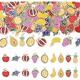 Magibeads 90Pcs Enamel Fruit Charms 16 Styles Alloy Pineapple Banana Strawberry Blueberry Durian Grape Guava Food Charms Summer Jewelry Pendants for DIY Bracelets Earrings Necklace Crafts Supplies